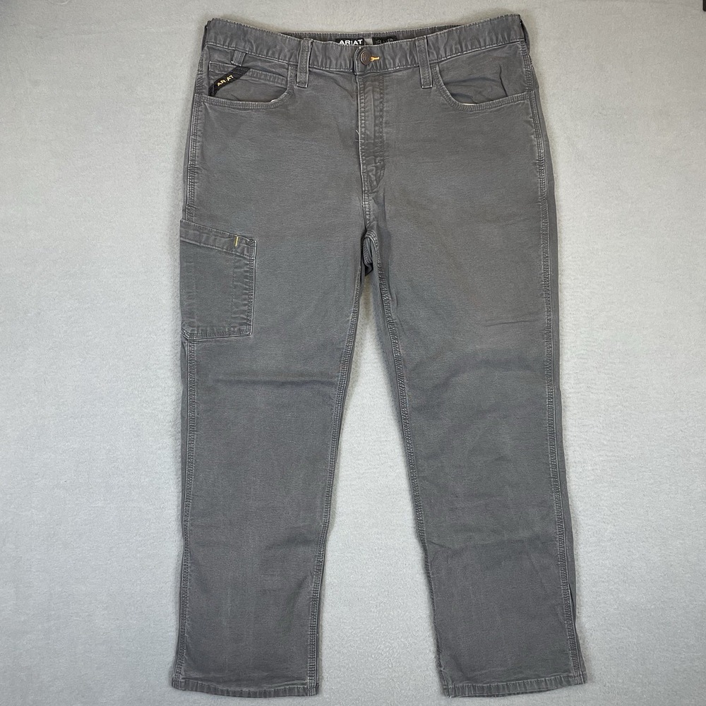 Ariat Rebar M4 Work Pants Men 38x30 Gray Relaxed Straight Canvas Stretch